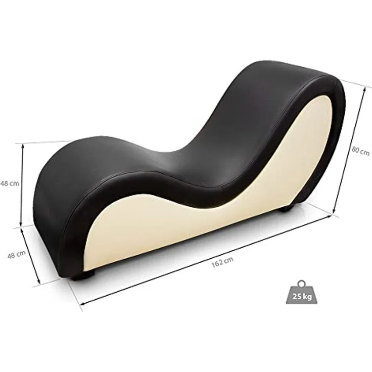 QUIRUMED Tantra-Sessel, Farbe Schwarz-Beige, Diwan-Paare, Relax-Sofa, Kunstleder, ergonomisch, 162 x 48 x 48-80 cm – Bild 3
