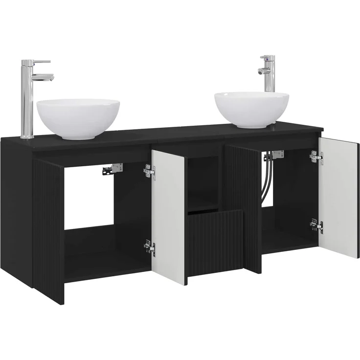 vidaXL Wandmontiertes Badezimmerschrank-Set 3 stk. Schwarz 3405618 – Bild 4