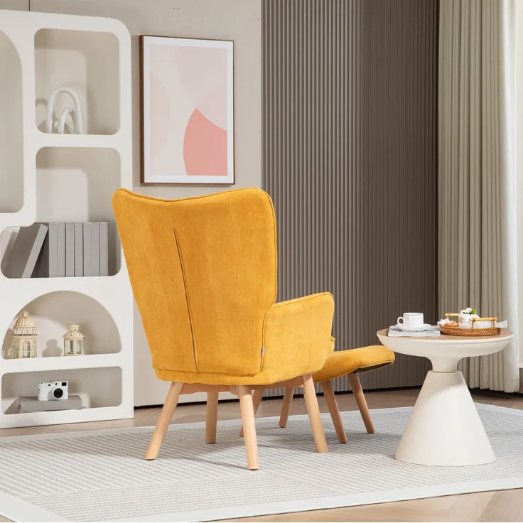 DESVIAE Sessel mit Hocker 80x101x72 cm aus Polyester, Orange, mit Buchenholzbeinen – Bild 2
