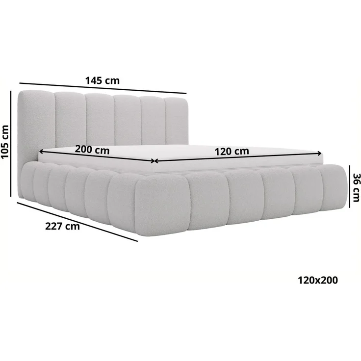 GRAINGOLD Cloud Bett 120x200, Polsterbett mit Bettkasten, Bouclé-Stoff, mit Kopfteil, Beige – Bild 8