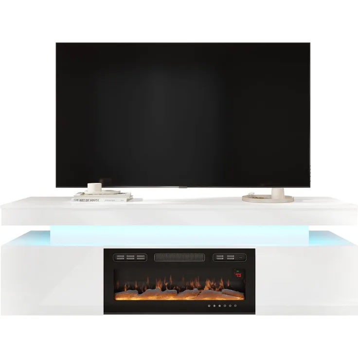 Mirjan24 'EF 2D Serkuzo' TV-Lowboard mit Kamin, MDF weiß (hochglanz/matt), 59 x 41 x 190 cm