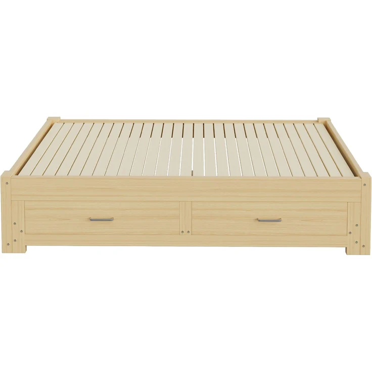 ZUBALIYA Tagesbett 90/180 × 190 cm, Holz, Ausziehbett, Schubladen, Lattenrost, Naturholz – Bild 15