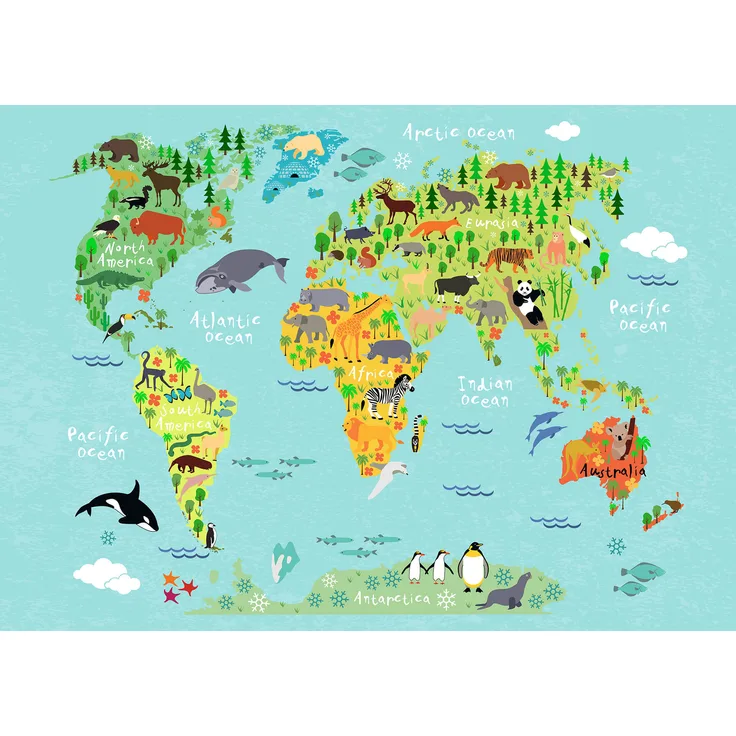 Weltkarte Leinwandbild Kinderzimmer Blau Grün 70x50 DD123107 Wandbild Leinwand