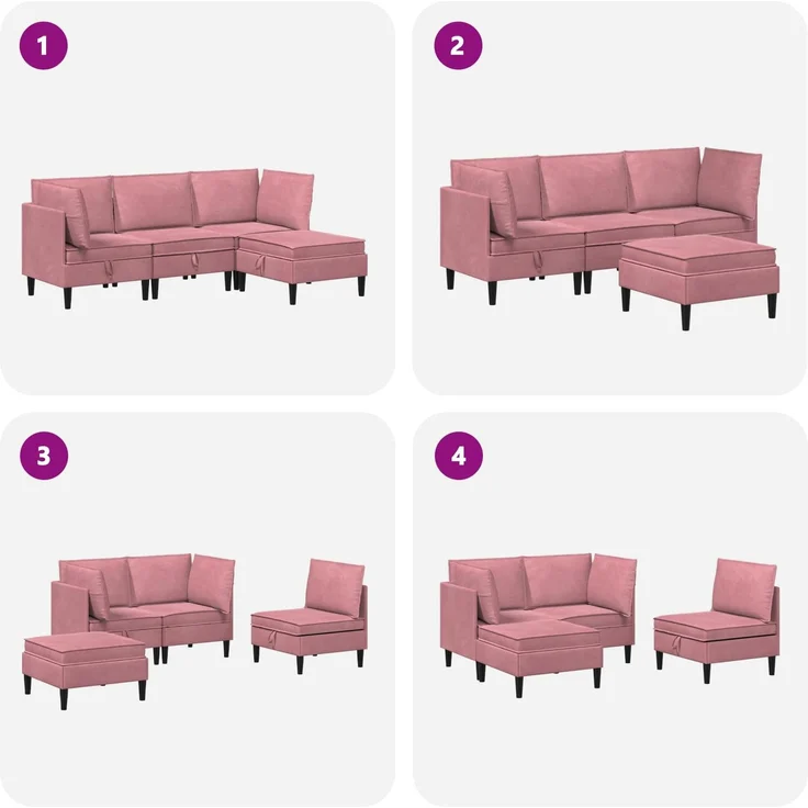 vidaXL Wohnzimmergarnitur mit Kissen mit Speicher 4 pcs Rosa Samt 3413745 – Bild 10