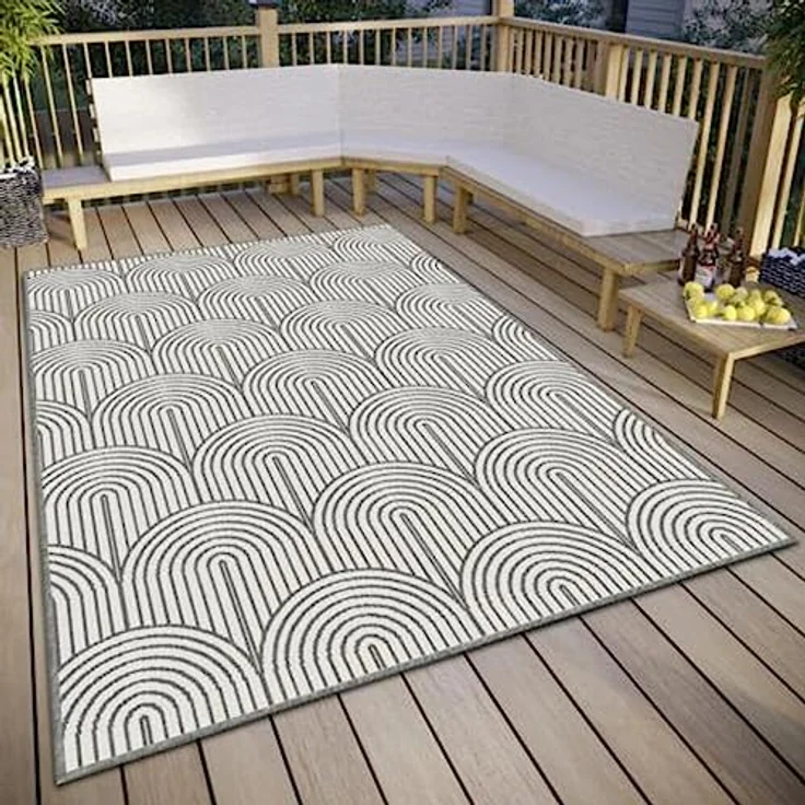 Hanse Home Pangli Outdoor Teppich Wetterfest – Wendeteppich Skandinavischer Boho Style Wasserfest Einfarbig Geometrisch 3D-Effekt für Garten, Balkon, Terrasse, Wohnzimmer – Silber, 240x330cm – Bild 12
