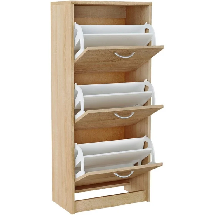 Home Collective Schuhschrank mit 3 aufklappbaren Schubladen, Schuhregal mit 3 Fächern 50 cm breit (platzsparende Schuhaufbewahrung, laminierte Platte) weiche abgerundete Kanten, matte Oberfläche, sonoma – Bild 3