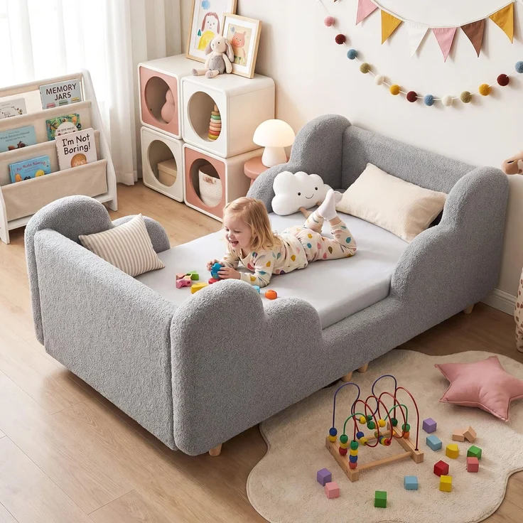 Meulbaty Grau Süß 70x140cm Wolke Kinderbett, Matratze Nicht Enthalten