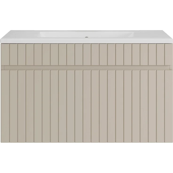 Vente-unique - Hängender Waschbeckenunterschrank - Geriffelt - Beige - mit Einbauwaschbecken - 80 cm - SATARA – Bild 3