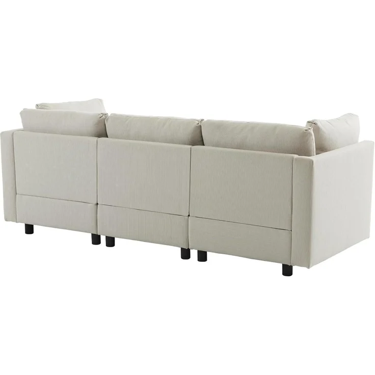 Sofa 3 Sitzer L Form Schlaffunktion Fußhocker 3 Kissen 1-beige Leinen – Bild 7