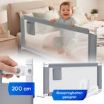 Bellabino 'Drina' Bettschutzgitter mit 2 Sicherheitsgurten, Rausfallschutz klappbar & höhenverstellbar, aus Oxford-Stoff & Metall, 200 cm, hellgrau