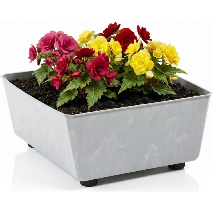LAMELA Quadratischer Pflanzkasten mit eleganten Füßen – Grauer Blumenkübel in Betonoptik aus robustem Kunststoff 28,5x28,5 cm, 7,5L – Wetterfest & Pflegeleicht - für Innen & Außen