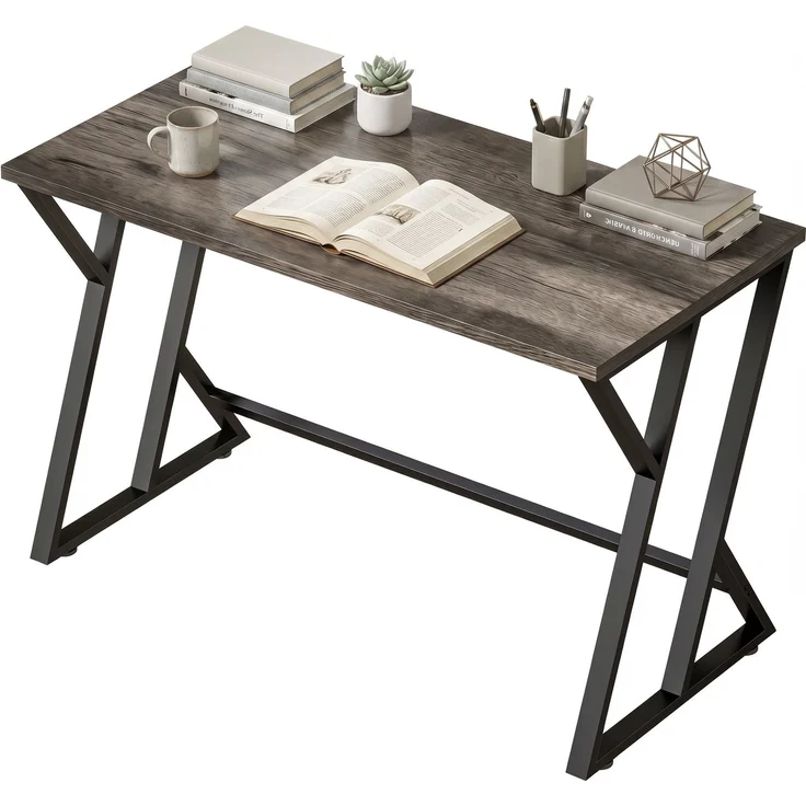 MELAYR, Schreibtisch Computertisch 120x60cm Bürotisch mit Z-förmigem Metallfuß, Holzoptik, Grau – Bild 2