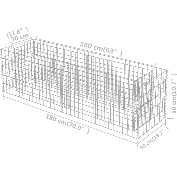 DELUKE® Gabionen Hochbeet ROON aus Stahl 180×50×50cm Steinkorb Gabionengitter Ziergabione Steingabione Drahtkorb befüllbar – Bild 2