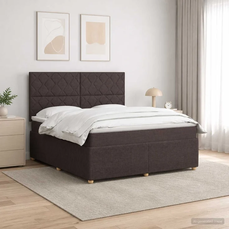 vidaXL LED Boxspringbett mit Matratze Dunkelbraun 160x200 cm Stoff 3455905 – Bild 4