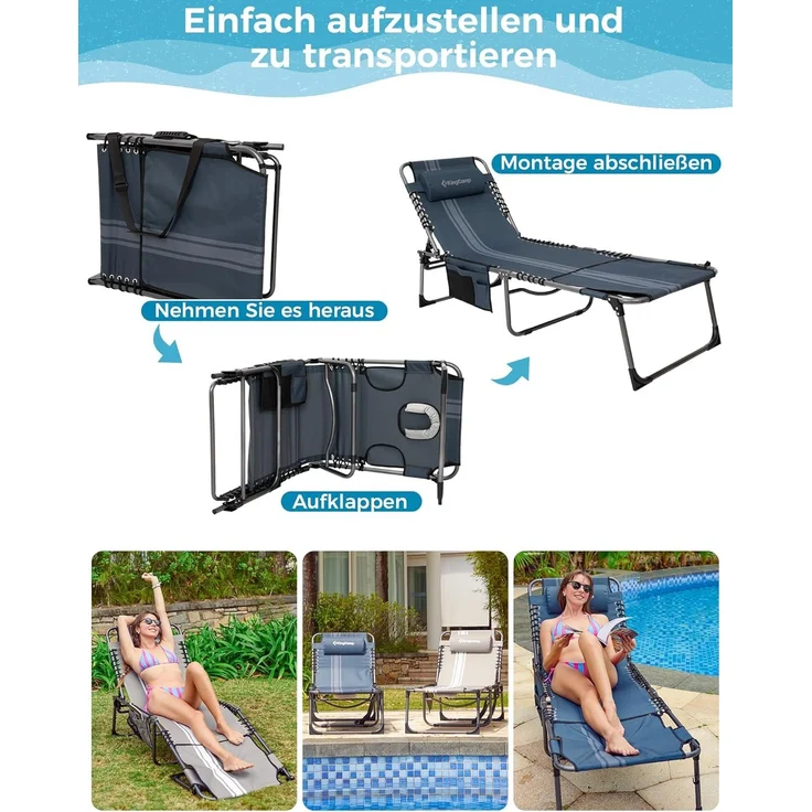 KingCamp Sonnenliege Klappbarer mit Lesefenster, Liegestuhl Klappbar 5-Position-Verstellbare Rückenlehne Gartenliegestuhl Leicht mit Kopfstütze Strandliege klappbare für Strand Garten Terrasse Camping – Bild 7