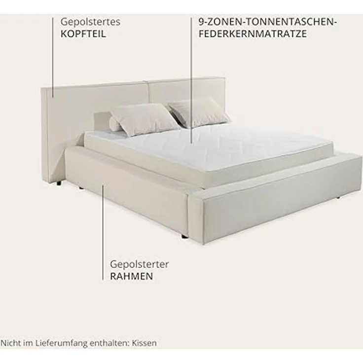 Calais Polsterbett 180x200 – Zeitloses Design mit Premium-9-Zonen-Matratze, Duo-Wendefunktion & hohem Schlafkomfort – Bild 6
