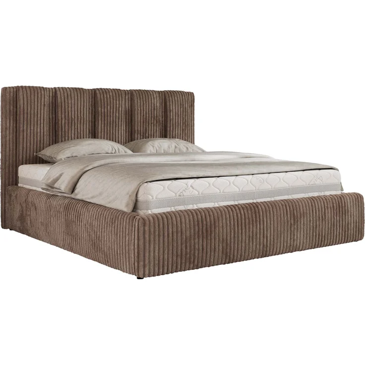 Polsterbett SAVINO CLASSIC mit Bettkasten und Lattenrost Doppelbett 180 x 200 cm mit hohem Kopfteil Stauraumbett Bett mit Gasdruckfeder - Braun Cord - Foam Matratze - MIRO LUX – Bild 7