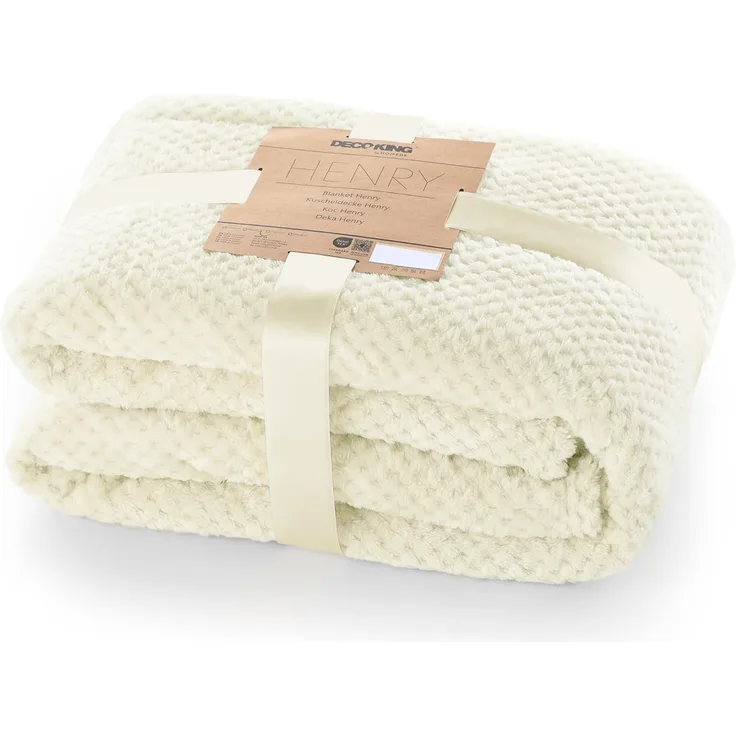 DecoKing Kuscheldecke 220x240 cm Creme Decke Microfaser Wohndecke Tagesdecke Fleece weich sanft kuschelig skandinavischer Stil Ecru Henry