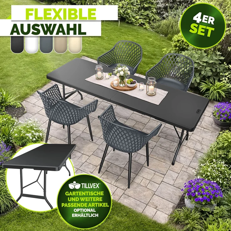 tillvex® Gartenstuhl 4er Set Wetterfest mit Armlehne | Outdoor Stühle bis 120kg belastbar | Gartenstühle UV-beständig | Terrassenstuhl Gartenmöbel Terrasse Balkon Outdoor Garten – Bild 7
