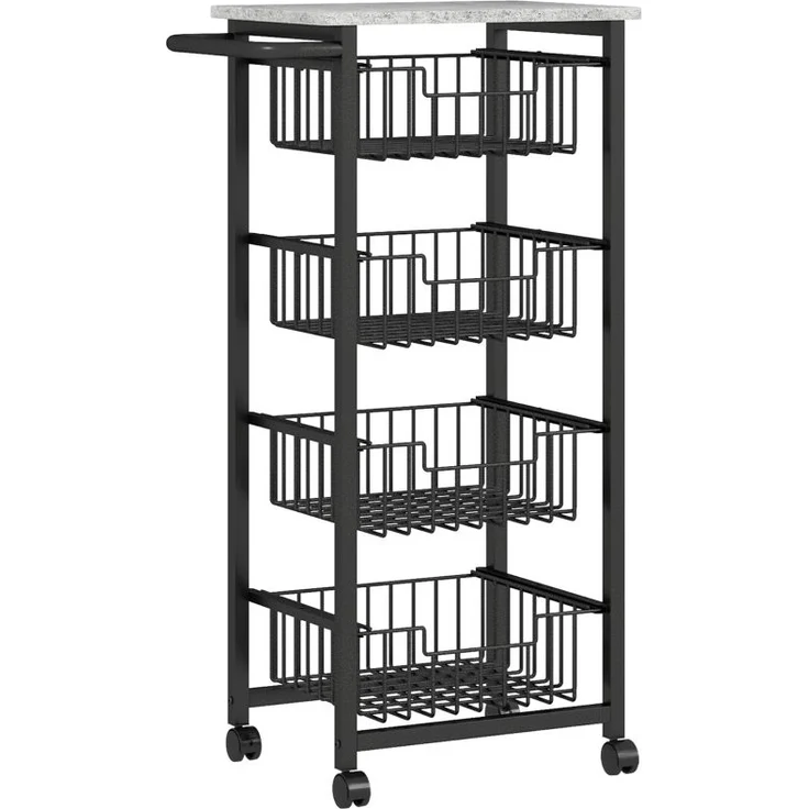 Küchenwagen mit 4 herausziehbaren Körben, pulverbeschichtetes Stahlgestell, 4 Rollen, elegant, bis 22kg, für Küche & Bar – Bild 8