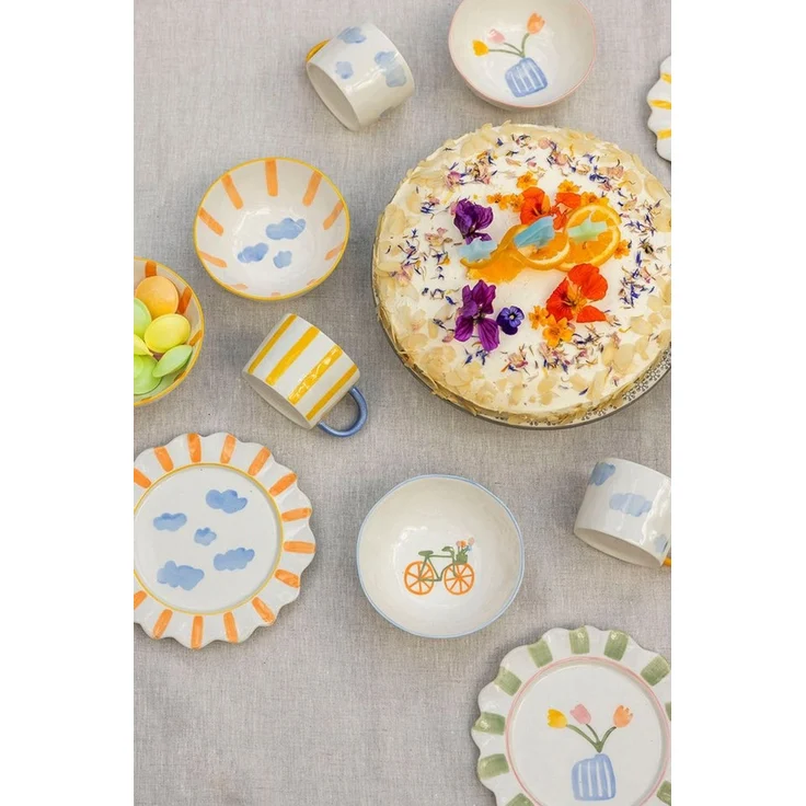 Tranquillo Kindergeschirr-Set Teller VELOBLOOM Ø18cm aus Steinzeug spülmaschinenfest Wolkenmotiv, Handbemalter Steinzeugteller mit gewelltem Rand mikrowellengeeignet – Bild 1