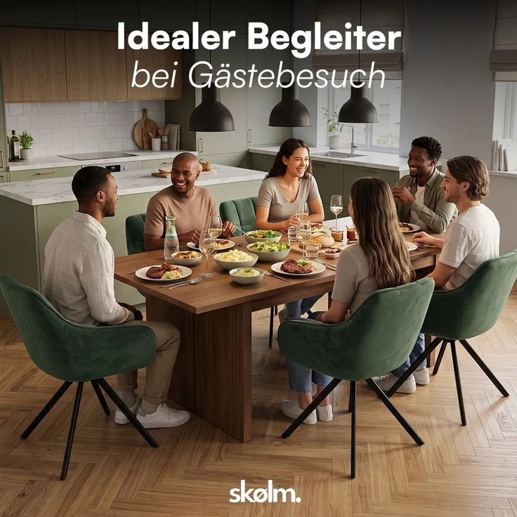 skølm 'Sköll' Esszimmerstühle, 6er Set, dunkelgrün, gepolstert mit Samt-Bezug, höhenverstellbar & drehbar, Polsterstühle mit Armlehnen, bis 150 kg belastbar – Bild 9