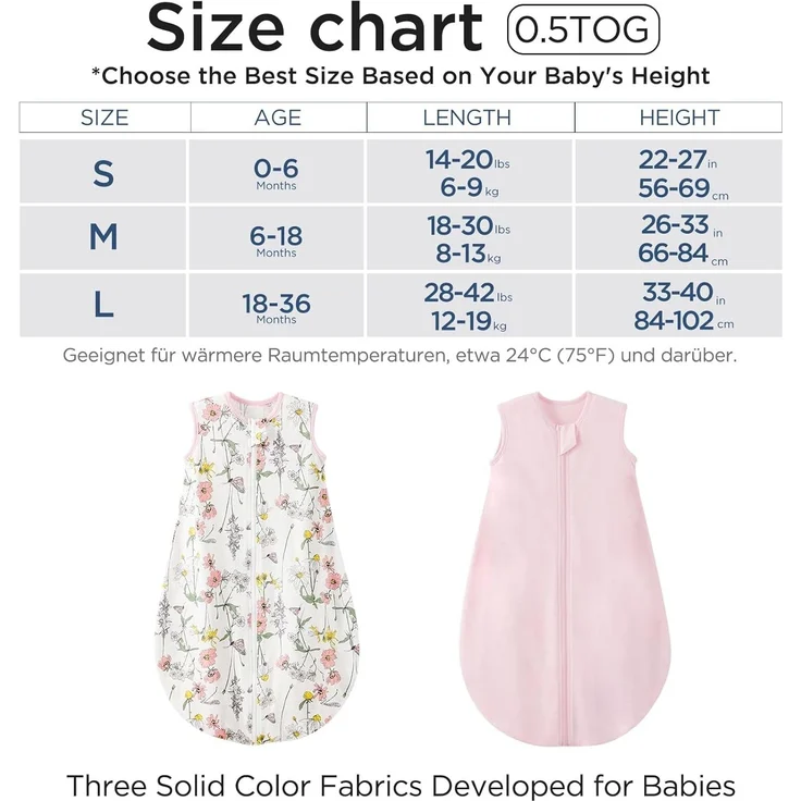 Duomiaomiao 2er Pack Baby Schlafsack,0.5 Tog Ganzjahres Jungen Schlafsack, Leichter hochwertiger Baumwoll-Mädchen, geeignet für Kinder im Alter Von 6 Monaten bis 3 Jahren – Bild 4