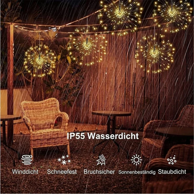 ibettertec LED Solarleuchte 4 Stück LED Solar Gartendeko Solarlampen Garten 80 LED Feuerwerk, 26cm Feuerwerk hängend, LED fest integriert, gartendeko, solarlampen für außen, Bunt, Warmweiß, Leuchtmittel, Wetterfest Pusteblume Solarlampen 8 Modi mit Erd... – Bild 3