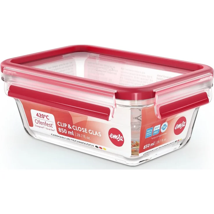 Emsa Frischhaltedose Clip&Close, Made in Germany, Glas, (4-tlg), backofen-, gefrierfest, mikrowellengeeignet, (4 Dosen mit Deckel) – Bild 2