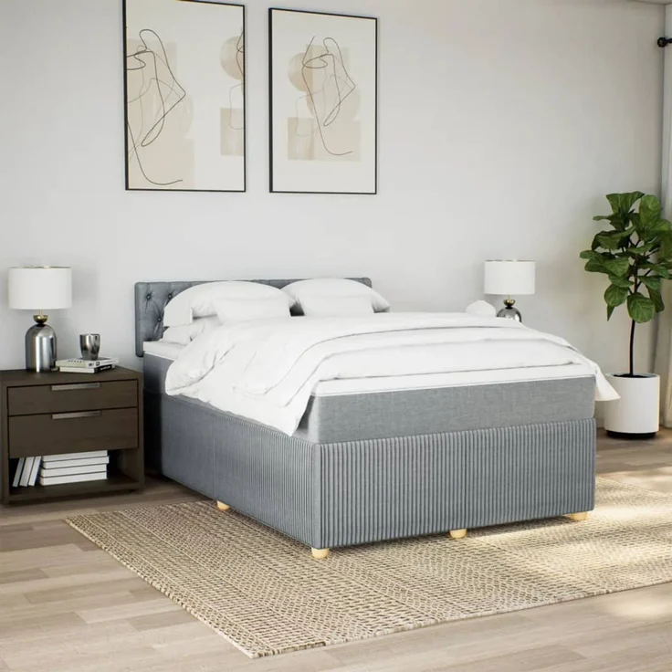 vidaXL Boxspringbett mit Matratze Hellgrau 160x200 cm Stoff 3289814 – Bild 4