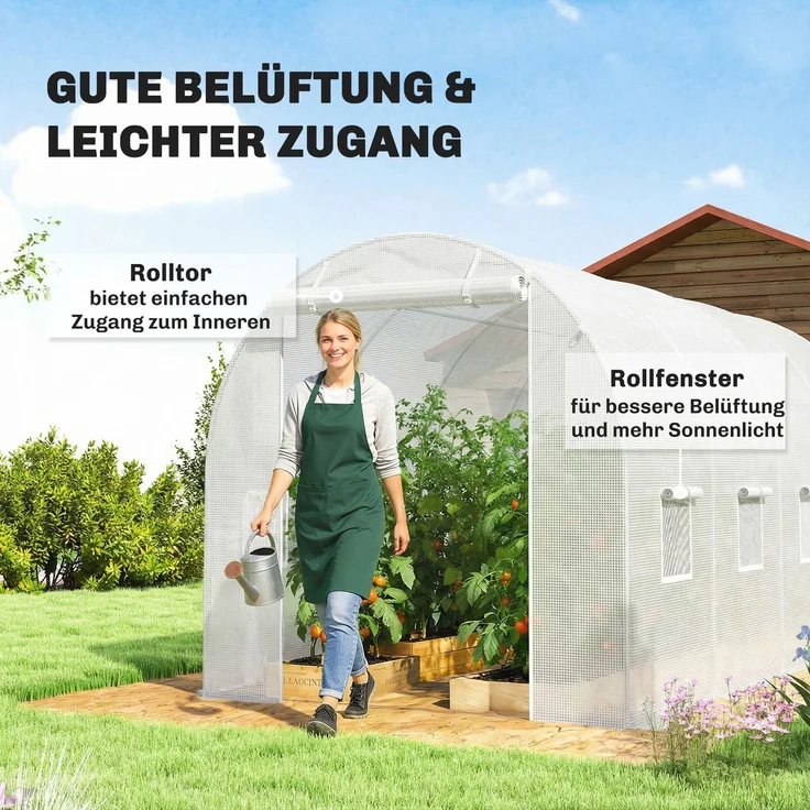 MELAYR, Gewächshausfolie 4 x 2 m, wasserdicht Gartenfolie mit Tür, 8 Fenster, UV Schutz, Weiß – Bild 6