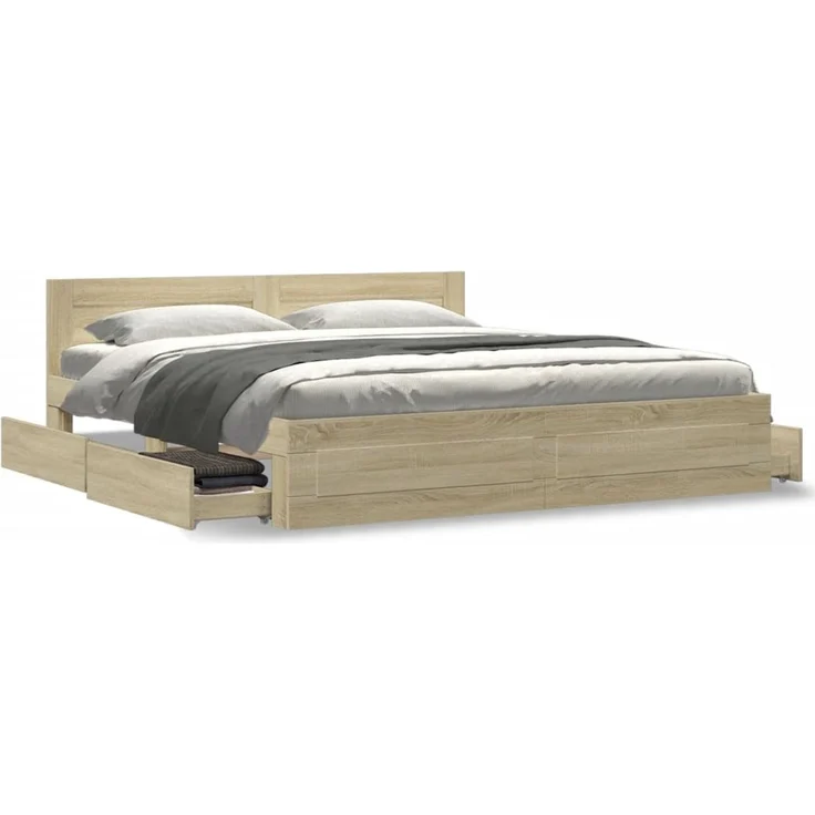 vidaXL Bettgestell mit Kopfteil Sonoma-Eiche 200x200 cm Holzwerkstoff 3295536 – Bild 4