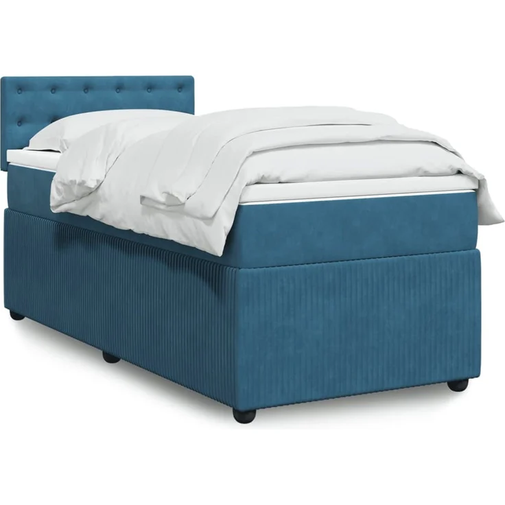 vidaXL Boxspringbett mit Matratze Blau 90x200 cm Samt 3287642 – Bild 1
