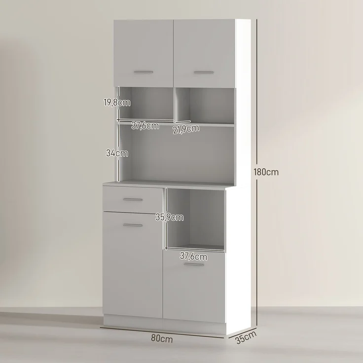 Küchenschrank, Buffet mit Schublade, Soft-Close Türen, 80 x 35 x 180 cm, Weiß--Weiß--180x35x80cm--YOUDENOVA – Bild 5