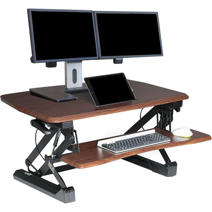 Seville Classics OFF65840 Höhenverstellbarer Steh-Sitz Arbeitstisch, Metall, Walnuss, 90x59 cm-69x15 cm bis 48. 5 cm