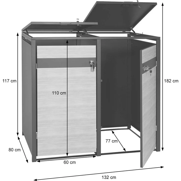2er Mülltonnenverkleidung HWC-J82, Mülltonnenbox, erweiterbar, Metall 50kg, anthrazit ~ gold – Bild 3