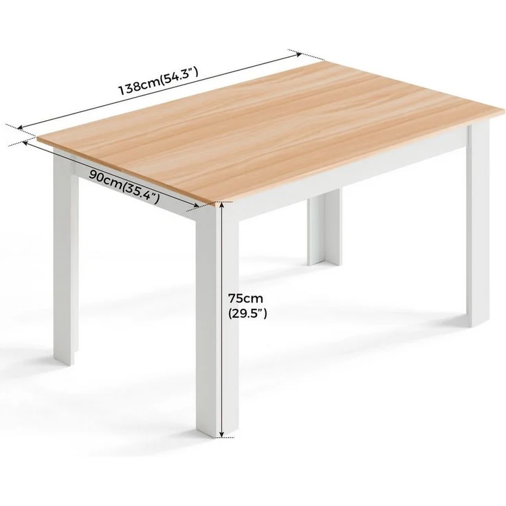 Mondeer Esstisch Esszimmertisch, 138 x 90 x 75 cm, Eiche und Weiß – Bild 2