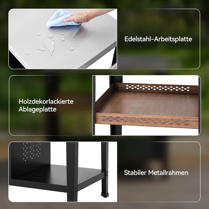 Royal Gourmet Grillablagetisch Grilltisch mit 85x50 cm Edelstahlplatte, 3-Etage Grillwagen, Mobiler Mehrzweck-Küchenwagen – Bild 5