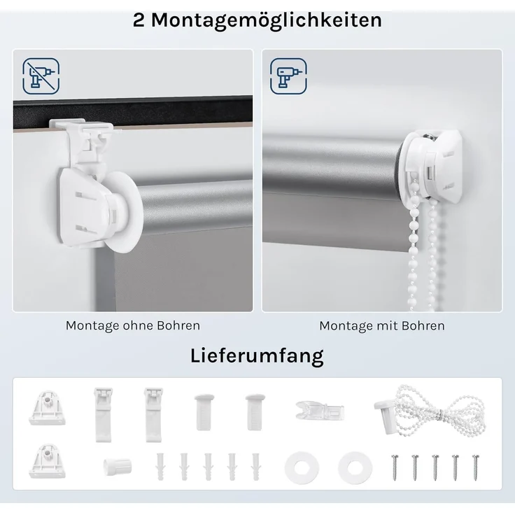 WOLTU Verdunkelungsrollo ohne Bohren, Thermo Verdunkelungsrollo mit Kette, Sichtschutz, für Türen und Fenster, 100 x 120 cm, Grau – Bild 5