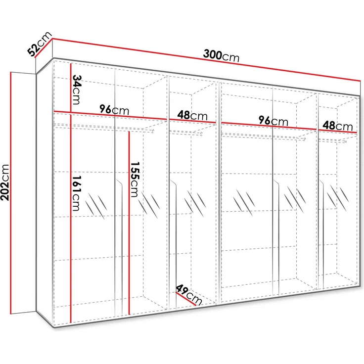 Kleiderschrank Veluna III 300 (Farbe: Schwarz / Schwarz + Schwarz) – Bild 5