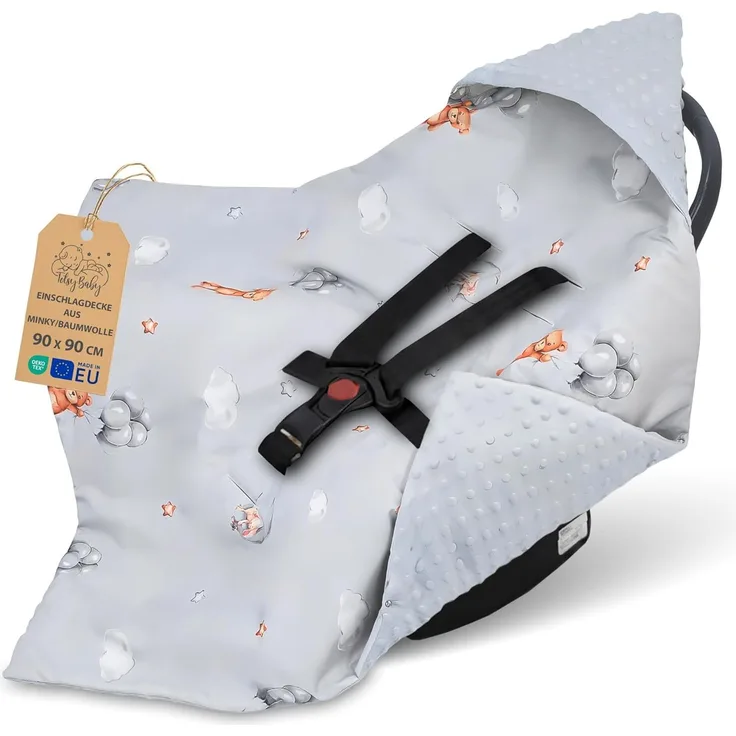 Einschlagdecke Babyschale Baby Decke 90x90 cm - Fußsack Blanket für Kinderwagen und Autositz Ganzjahres für Neugeborenen und Kleinkinder Einschlagsdecken für 3 und 5 Punkt Gurt Minky Oeko-Tex