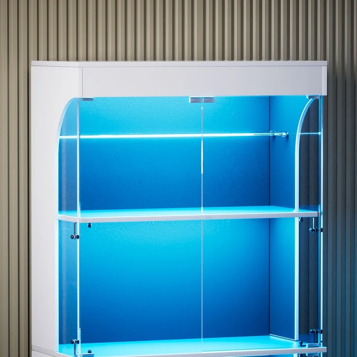 Glasvitrine 80x35x165 cm in Weiß mit LED, Sensor, USB und Typ-C – Bild 8