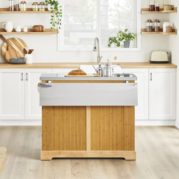 SoBuy FKW130-N Kücheninsel, Spanplatte, Melamin, Bambus, 107 x 92,5 x 43 cm – Bild 5