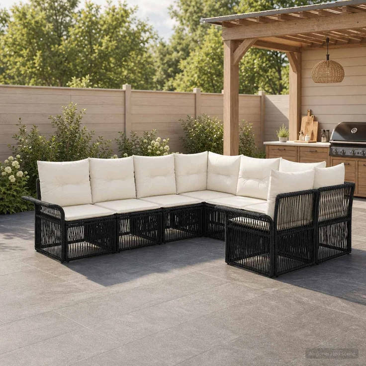 vidaXL Gartensofa-set 8 stk. 8-Sitzanzahl Schwarz und Cremeweiß 3435022 – Bild 1