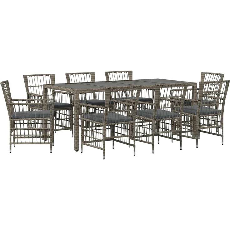 vidaXL Outdoor-Essgruppe 9 stk. Grau Poly-Rattan 3448943 – Bild 1