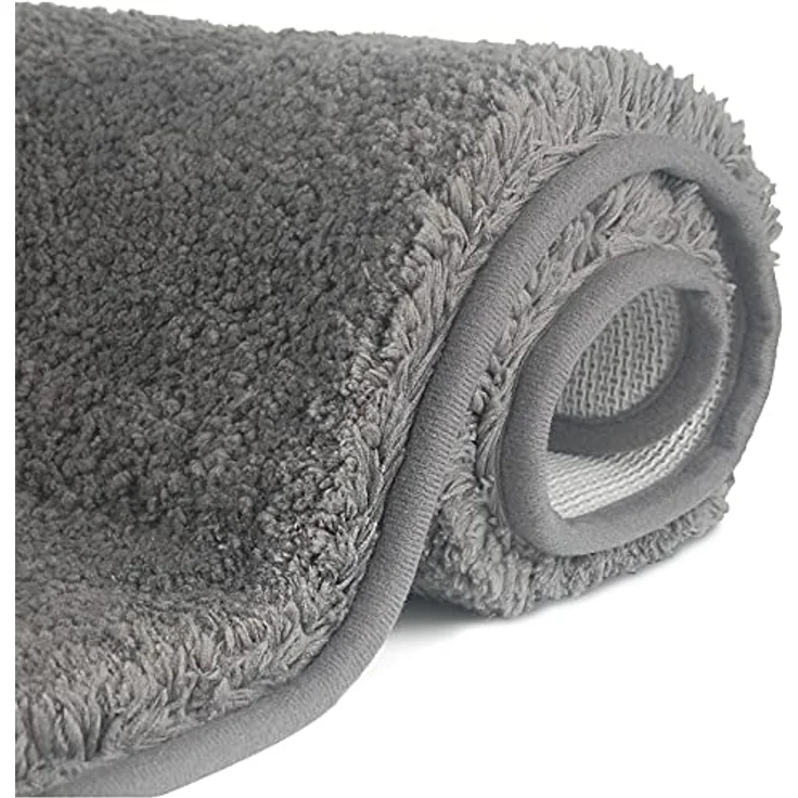 FCSDETAIL rutschfeste, Hochflor Badteppiche 70X120 cm, Maschinenwaschbare Badematte, Badvorleger mit Wasserabsorbierenden, Weichen Mikrofasern für Badewanne, Dusche und Badezimmer (Grau) – Bild 2