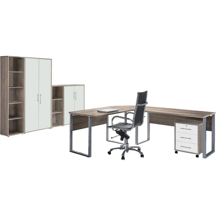 BMG Möbel Büromöbel-Set Office Edition, (Büroset, 6 tlg), Rollcontainer und Aktenschrank abschließbar – Bild 5