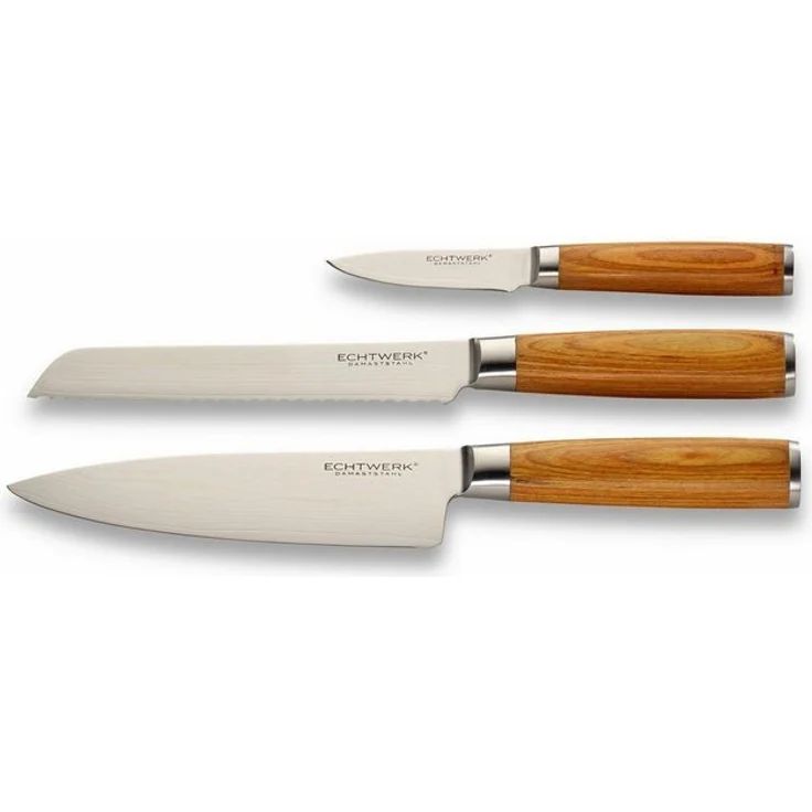 ECHTWERK Messer-Set Damaszener (Set, 3-tlg), Küchenmesser-Set mit Holzgriffen in natürlicher Optik – Bild 4