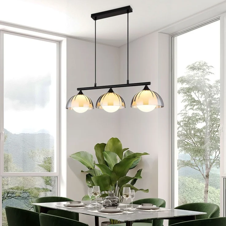 Hängeleuchte, 3-Flammig, Glas, rauch opal, schwarz, L 70 cm – Bild 5