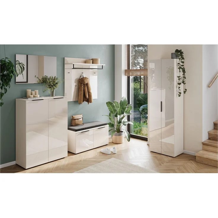 Schuhschrank Glarus / GW-Genova, Glas, Holzwerkstoff, Weiß, 87 x 120 x 40 cm – Bild 5